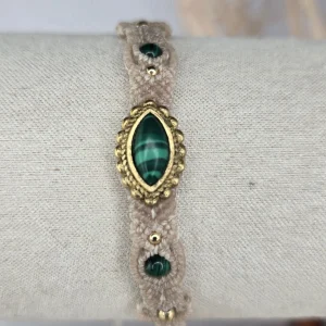 Bracelet mini Alyss pierre Malachite en micro macramé.